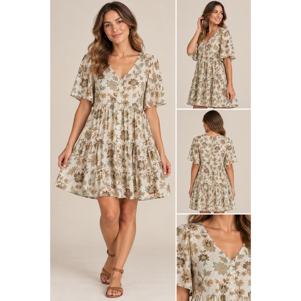 Sweet Wanderer XL Floral Tiered Button Front Cottagecore Mini Dress
